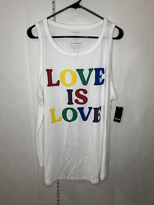 #ad TORRID CELEBRATE LOVE WHITE LOVE IS LOVE RAINBOW CLASSIC FIT TANK TOP 3X NWT $20.00