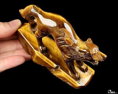 #ad 4.7quot; Tiger Iron Eye Hand Carved Crystal Yellow weasel Sculpture Crystal Healing $329.00