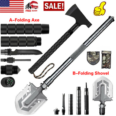 #ad Survival Folding Shovel Axe Set Tactical Hatchet Spade Camping Hunting Tools US $38.99