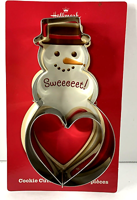 #ad Hallmark Cards Snowman amp; Heart Metal Cookie Cutters NEW and Sugar Cookie Recipe $9.99