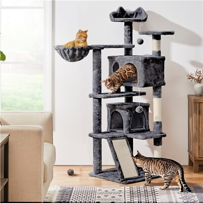 #ad 57in Cat Tree Large Condo Pet Play Tower Cat Bed Furniture Scratching Post House $58.99