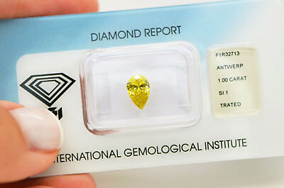 #ad Loose Yellow Diamond Pear Shape Color Enhanced IGI Certified 1 Carat SI1 Natural $1875.00