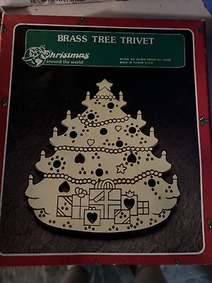 #ad VINTAGE TRIVET Christmas Tree Solid Brass Bronze 9”H X 8”W Gifts Theme $12.99