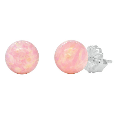#ad Pink Angel Skin Synthetic Australian Opal Ball Stud Post Earrings Elana $20.95