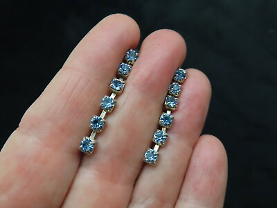 #ad Vintage Prong Set Blue Rhinestone Dangle Pierced Earrings $13.49