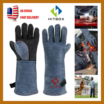 #ad 16#x27;#x27; Welding Gloves TIG Heat Resistant Unibody Cow Split Leather BBQ Cooking $7.99