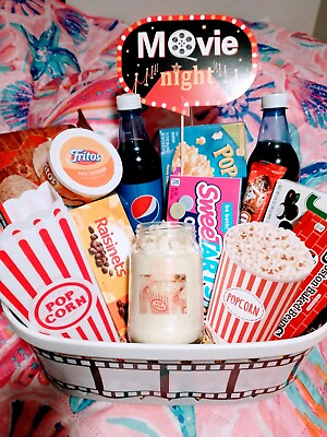 gift basket movie night theme candle included popcorn candle movie candies $29.95