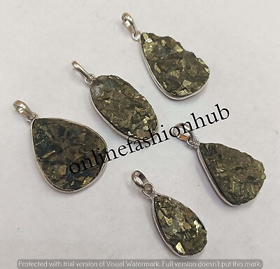 #ad Gift Natural Pyrite Druzy Gemstone 925 Sterling Silver Plated Bezel Pendant Lot $106.25