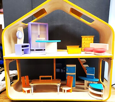 #ad Plan Toys Wooden Modern Contemporary Dollhouse with Furniture 20.1 2quot; X 21 1 4quot; $179.99