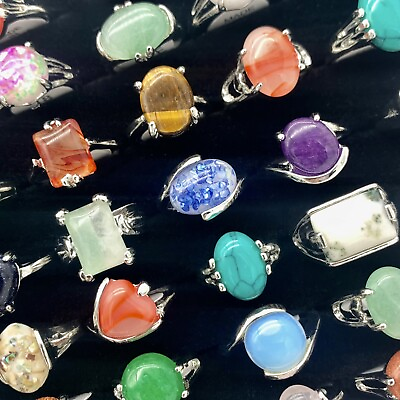 #ad Wholesale 30pcs Color Natural Stone Ring Mix Women Girl Charm Shiny Jewelry Gift $23.74