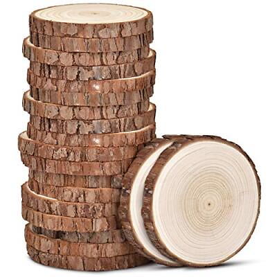 #ad LESUMI Unfinished Natural Wood Slices with Bark 20 Pcs 3.5 4 inch Wood Craf... $22.99