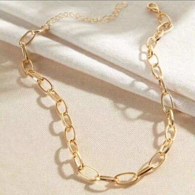 Women#x27;s Jewelry Stainless Steel Chunky Chain Choker Gold Silver Necklace 93 3 $8.79