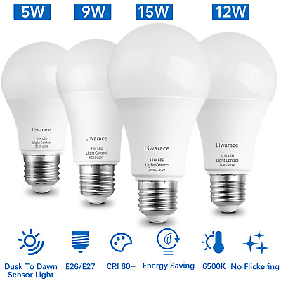 #ad 1 4 Pack Outdoor Dusk to Dawn E26 E27 LED Light Bulbs 6500K Daylight for Porch $9.95