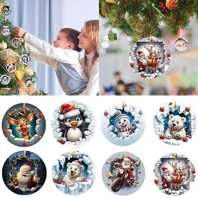 #ad Christmas Ornament Elk Santa Snowman Acrylic Hanging Xmas Tree Pendant Decor USA $5.99