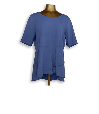#ad Isaac Mizrahi Elbow Slv Peplum Flounce Knit Top Women#x27;s Bright BLUE M $18.98
