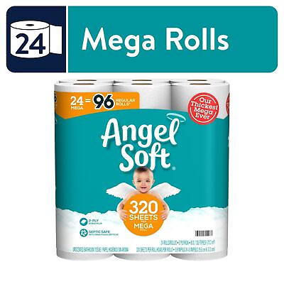 #ad Angel Soft Toilet Paper 24 Mega Rolls = 96 Regular Rolls 2 Ply New $15.46