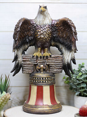 #ad Independence Day American Glorious Bald Eagle Perching On Liberty Bell Figurine $46.99