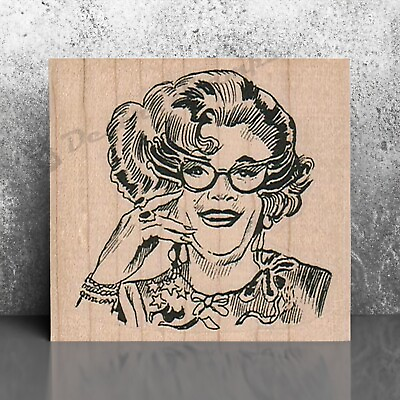 #ad Mounted Rubber Stamp Glasses Lady Retro Lady with Glasses Lady Woman Retro $10.95