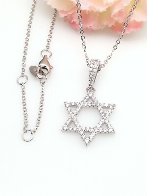 #ad Cz Star of David Necklace 925 Sterling Silver Pendant 17mm 0.67quot; 28mm Womens $32.95