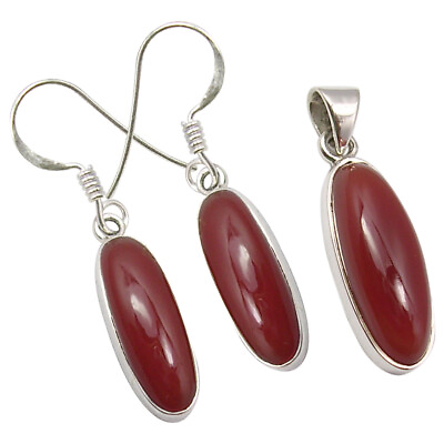 925 Sterling Silver RED CARNELIAN Earrings Pendant Jewelry Sets For Bridesmaids $22.99