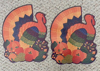 #ad Lot of 2 Vintage Hallmark Thanksgiving Turkey Decorations Die Cuts $19.97