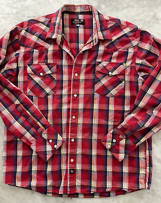 #ad Vtg JOSEPH RALPH For Men Men’s Red Plaid Western Pearl Snap Shirt Size XL $34.00