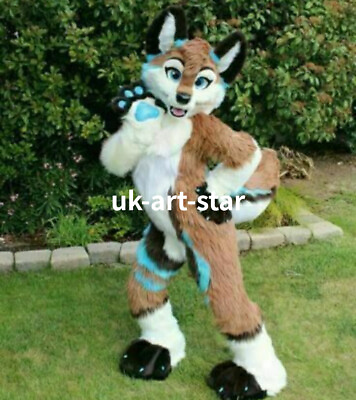 #ad Long Fur Husky Dog or Fox Mascot Costume Fursuit Halloween Suit Cosplay $288.00