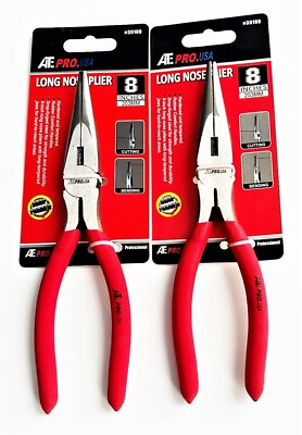 #ad 2 ATE PRO 8quot; LONG NEEDLE NOSE PLIERS CUTTING GRIPPING BENDING #30100 $18.99