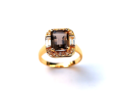 #ad New 14K Yellow Gold Plated Silver Sterling Smoky Topaz Ring 2.5 cttw size 7 .925 $19.50