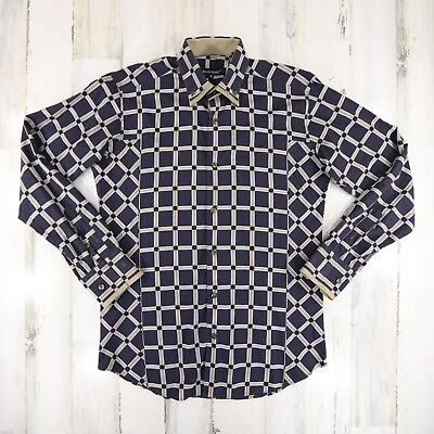 #ad Bogosse Ralph Men#x27;s Navy Blue Multi Geometric Long Sleeve Shirt Size 2 US Small $24.99