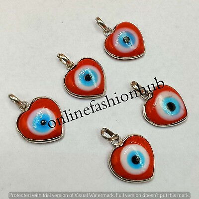 #ad #ad Gift Red Evil Eye Heart Gemstone 925 Sterling Silver Plated Bezel Pendants Lot $25.49