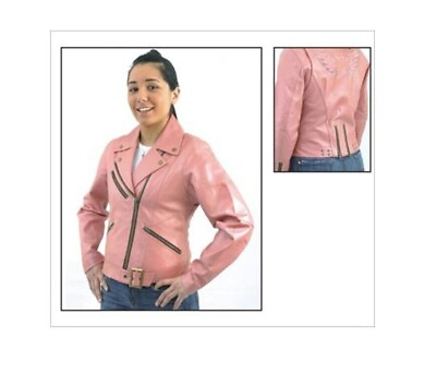 #ad Leather Motorcycle Women#x27;s Pink Leather Jacket For Biker Riding W Half belt $119.99