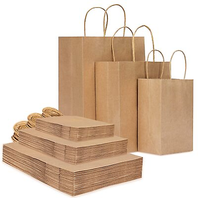 #ad #ad 135pcs Brown Kraft Paper Bags with Handles Bulk Gift Bags Assorted Size $51.87
