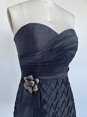 #ad Black Short Dress Size 8 Beaded Pleated Satin Party Gown Sz 8 $109.92