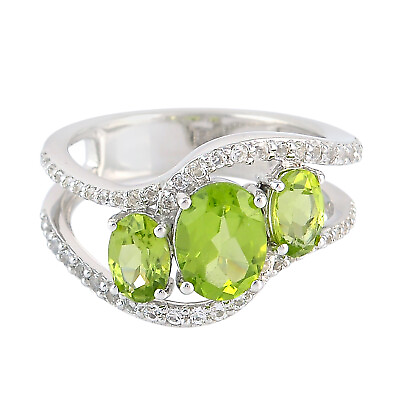#ad Green Peridot Band Ring with Topaz 925 Sterling Silver Jewelry for Women Size 7 $137.50