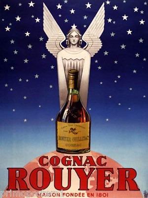 FRENCH COGNAC ROUYER ANGEL BOTTLE GLOBE NIGHT SKY STARS VINTAGE POSTER REPRO $62.90