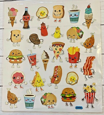 #ad Food Fun Faces Silver Foil Stickers Papercraft Party Teacher DIY Craft Journal $3.95