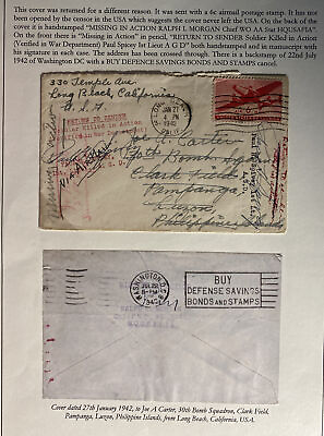 #ad 1942 Long Beach CA USA Retuned To Sender Due To War Cover To Philippines $299.99