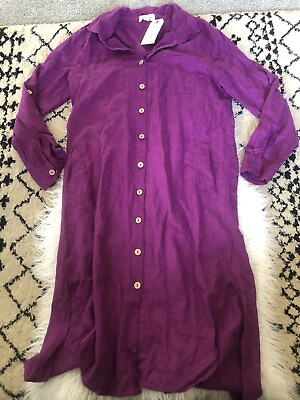 #ad Sundance Catalog 4our Dreamers Linen Blend Button Up Pockets Dress NWT Small F8 $68.00