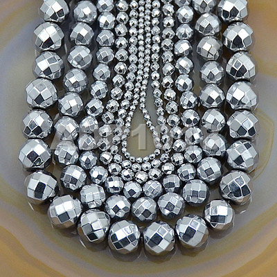 #ad Hematite Silver Faceted Round Beads 16#x27;#x27; 2mm 3mm 4mm 6mm 8mm 10mm $5.99