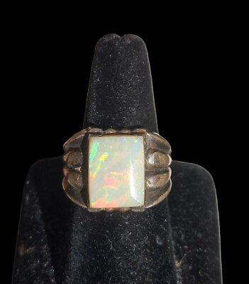 #ad Antique Sterling Silver signed Lg.OPAL Heavy Ring S 11 $125.00