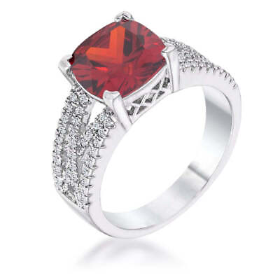 #ad 3Ct Elegant Silvertone Criss Cross Garnet Red CZ Engagement Ring $22.72