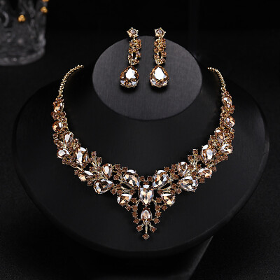 Fashion Jewelry Sets Women Gold Plated Rhinestone Crystal Wedding Party Necklace $12.00