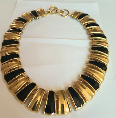#ad Black Enamel Gold Tone Linked Choker Necklace $40.50