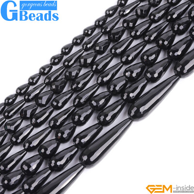 #ad Natural Black Onyx Agate Faceted Teardrop Loose Beads For Jewelry Making 15quot; $9.84