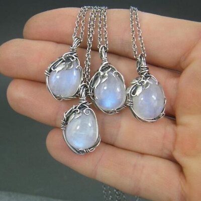 Vintage 925 Silver Moonstone Necklace Pendant for Women Party Jewelry Xmas Gift C $1.96