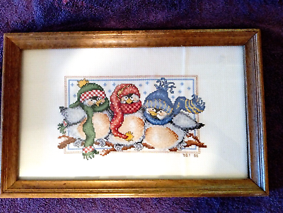 #ad 3 Penguin Amigos With Heads Covered Winter Snow Matted Framed 16 1 2quot; by 10 1 2quot; $20.00