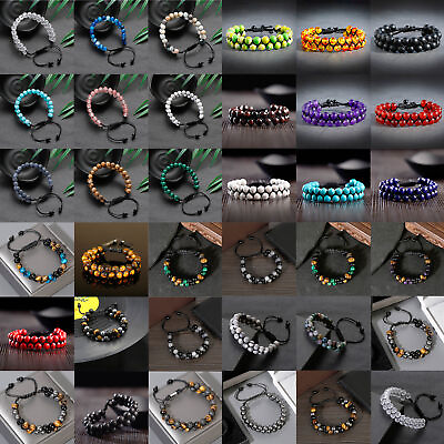 #ad Natural Stone Bead Double Layer Braided Bracelet Bangles Healing Therapy Jewelry $3.69