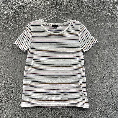 #ad J.Crew Shirt Women#x27;s Small White Multicolored Striped Short Sleeve Top Ladies S $6.26
