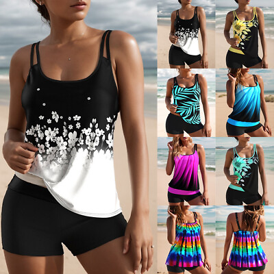 #ad Womens Printed Padded Tankini Set Summer Beachwear Swimsuit Swimwear Costume Set $25.69